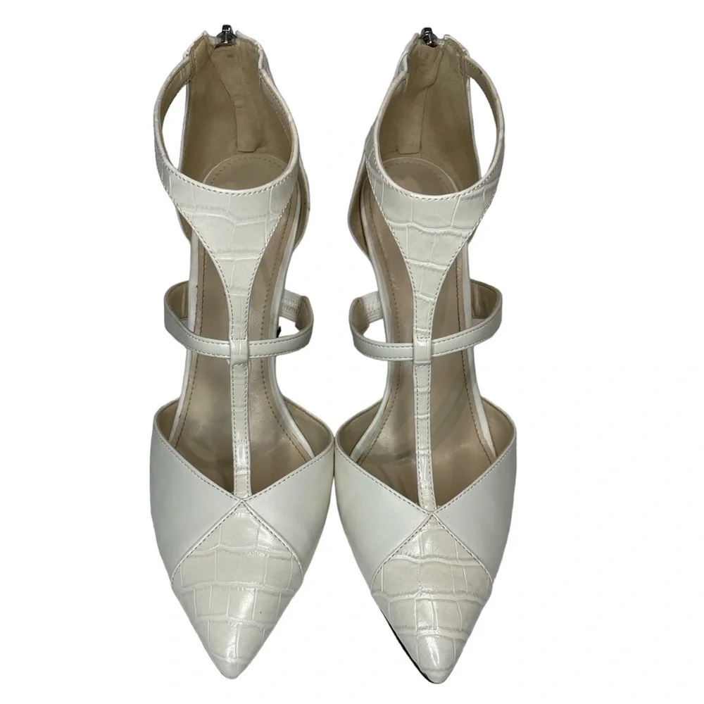 Nine West T-Strap Pointed Toe Pump 8.5 Cream - Picture 2 of 7